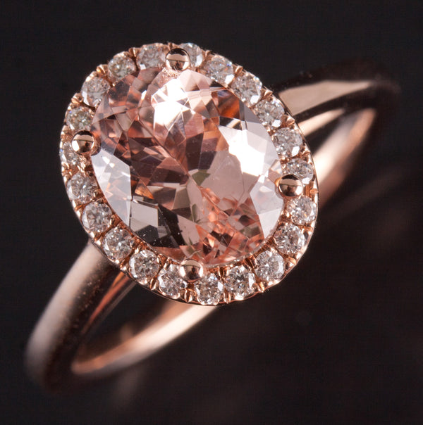 14k Rose Gold Oval AA Morganite Diamond Halo Style Engagement Ring 2.23ctw 4.08g