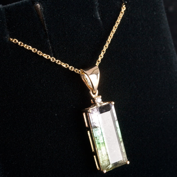 14k Yellow Gold Baguette Tri-Color AA Tourmaline Diamond Necklace 5.16ctw 18"