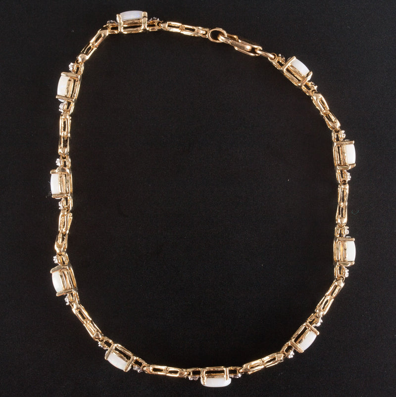 10k Yellow Gold Oval Cabochon Opal Diamond Tennis Bracelet 1.505ctw 4.34g