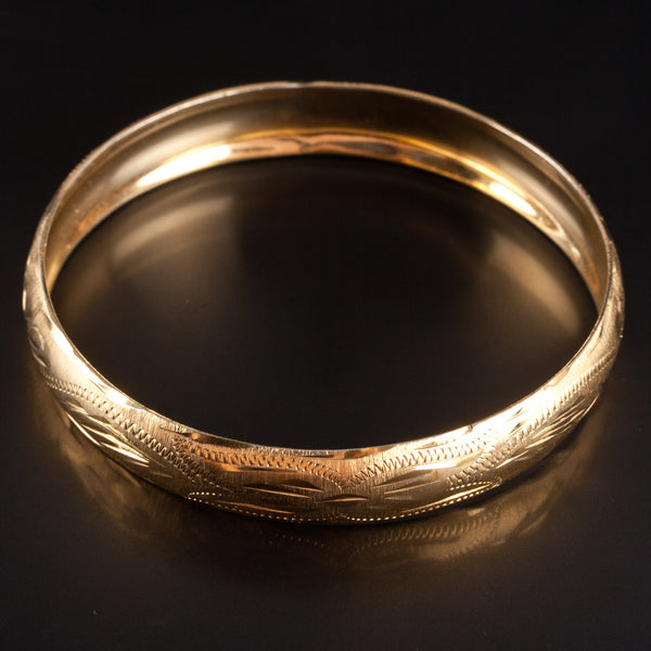 Vintage 1930's 14k Yellow Gold Etched Style Bangle Bracelet 18.1g 8" Length