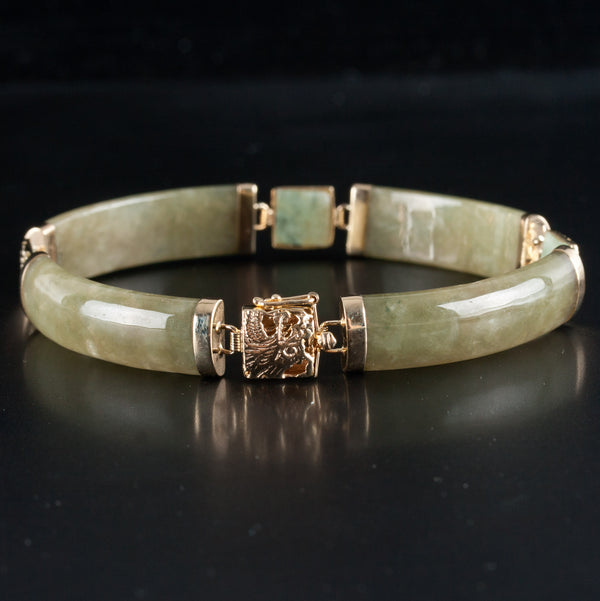 14k Yellow Gold Jade Hinged Style Bracelet 15.9g 7.25" Length 9mm Width