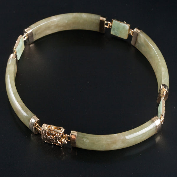 14k Yellow Gold Jade Hinged Style Bracelet 15.9g 7.25" Length 9mm Width