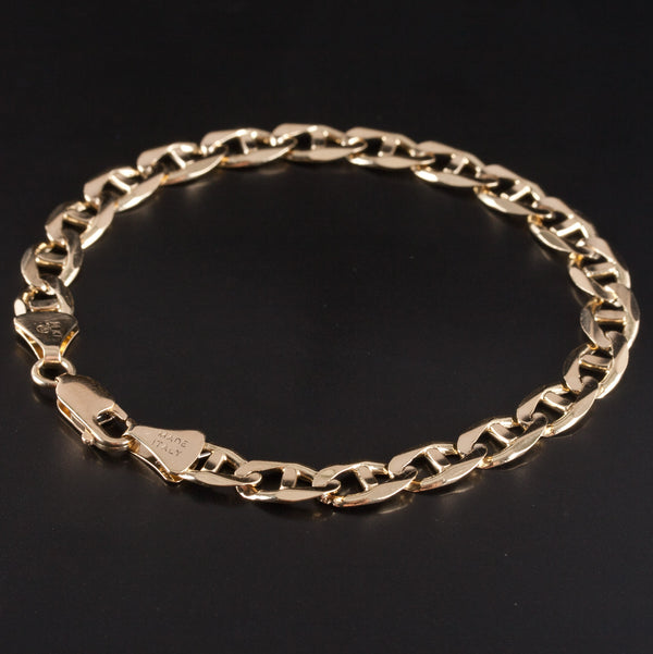 14k Yellow Gold Italian Flat Anchor Chain Bracelet 12.5g 8" Length 6.7mm Width