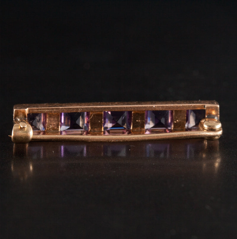 Vintage 1930's 14k Yellow Gold Amethyst Pearl Bar Style Brooch 1.60ctw 2.7g