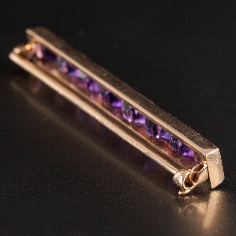 Vintage 1930's 14k Yellow Gold Amethyst Pearl Bar Style Brooch 3.76ctw 4.92g