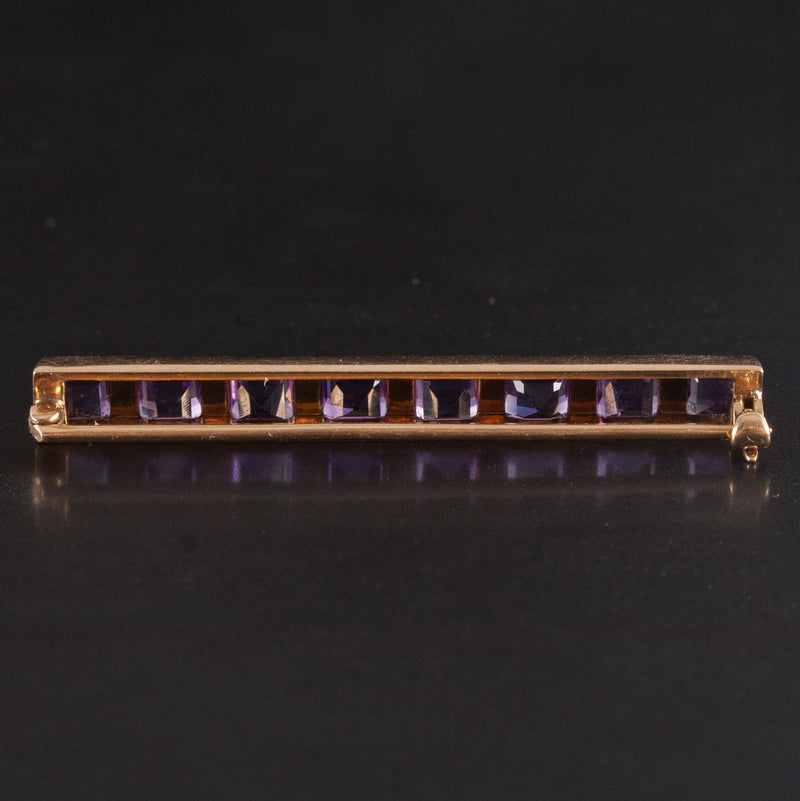 Vintage 1930's 14k Yellow Gold Amethyst Pearl Bar Style Brooch 3.76ctw 4.92g