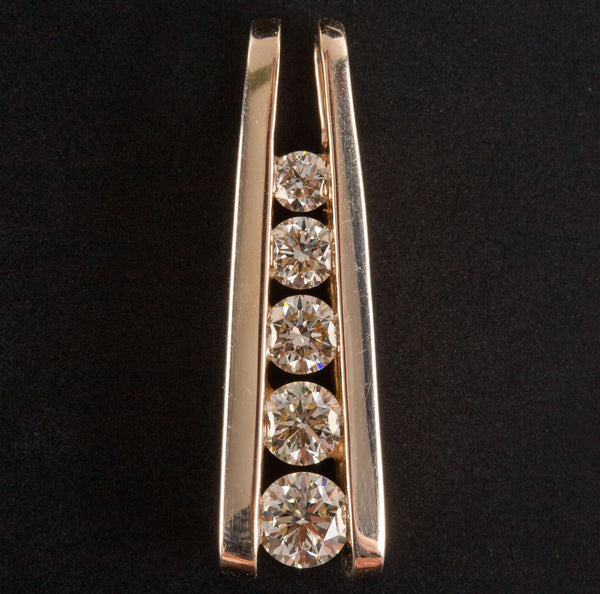14k Yellow Gold Round Diamond Graduated Style Pendant .94ctw 4.65g
