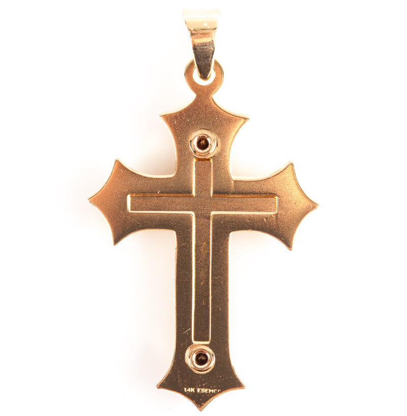 14k Yellow Gold Etched Style Passion Cross Pendant 4.42g 23.2mm x 40.4mm
