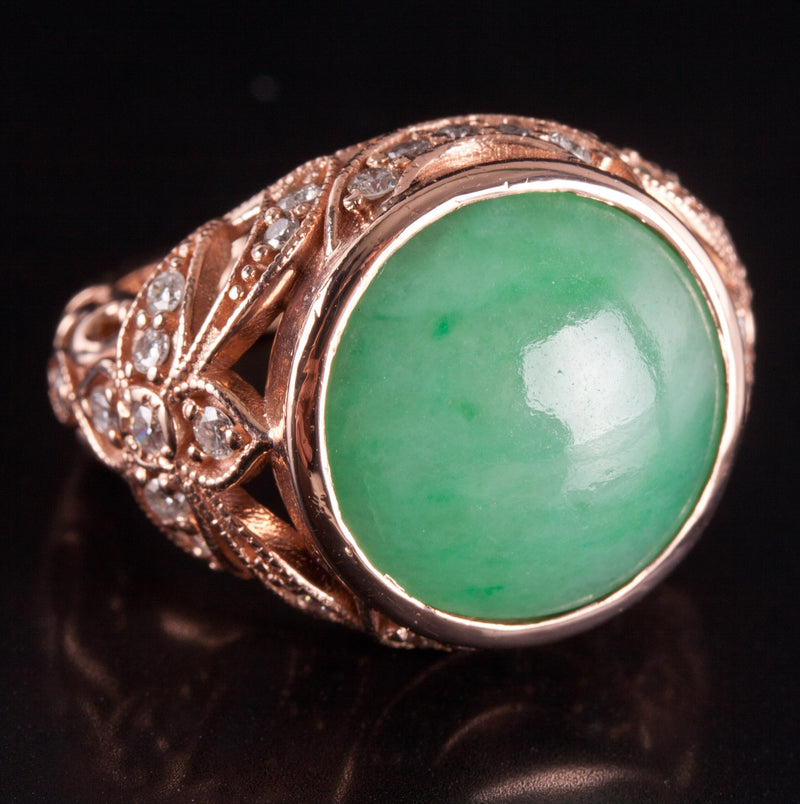 14k Rose Gold Round Cabochon Jade Diamond Cocktail Ring 11.69ctw 10.5g