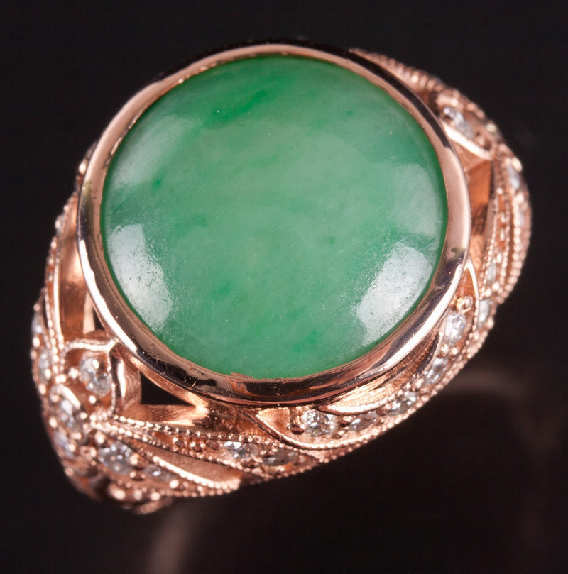 14k Rose Gold Round Cabochon Jade Diamond Cocktail Ring 11.69ctw 10.5g