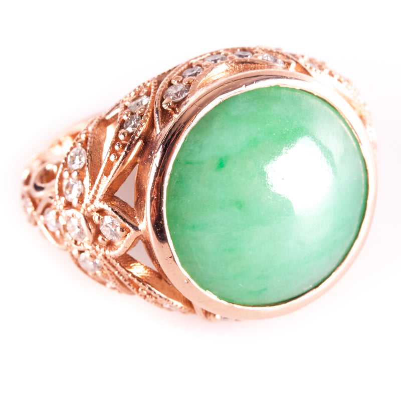 14k Rose Gold Round Cabochon Jade Diamond Cocktail Ring 11.69ctw 10.5g