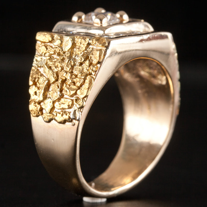 Men's 14k Yellow Gold / 20k Natural Gold Nugget Round Diamond Ring 1.92ctw 19.3g