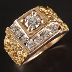 Men's 14k Yellow Gold / 20k Natural Gold Nugget Round Diamond Ring 1.92ctw 19.3g