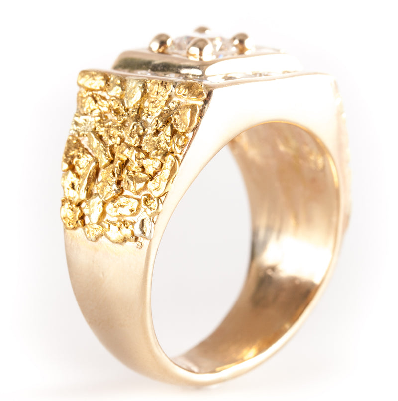 Men's 14k Yellow Gold / 20k Natural Gold Nugget Round Diamond Ring 1.92ctw 19.3g