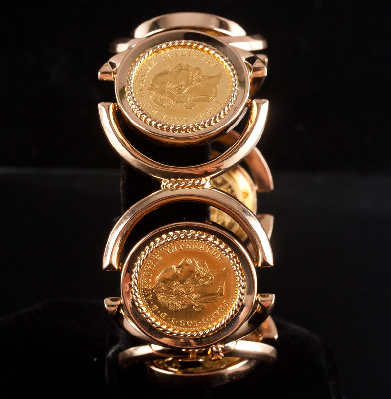 18k Yellow Gold Austria One Ducat 1915 Gold Coins Hinged Style Bracelet 60.9g