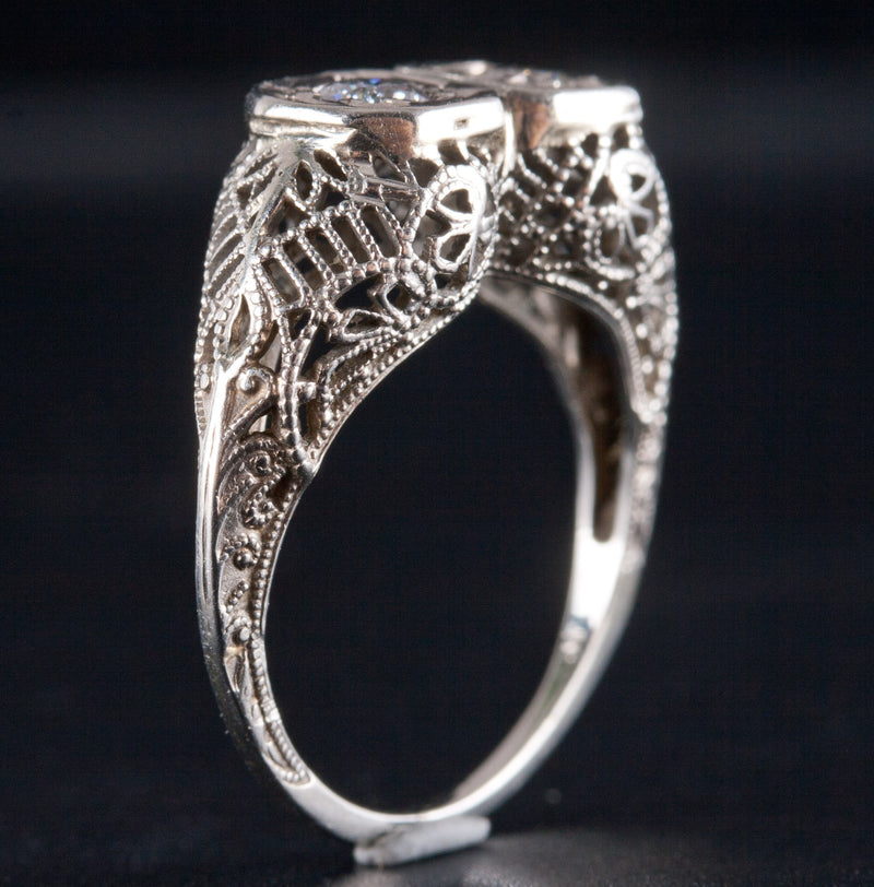 Vintage 1930's 18k White Gold Transitional Round Diamond Filigree Ring .24ctw