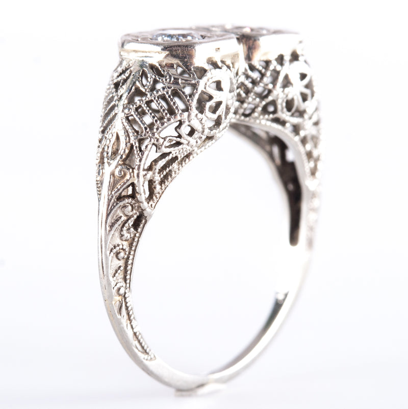 Vintage 1930's 18k White Gold Transitional Round Diamond Filigree Ring .24ctw