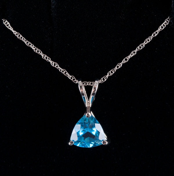 14k White Gold Swiss Blue Topaz Solitaire Necklace W/ 17" Chain 1.50ctw 1.5g