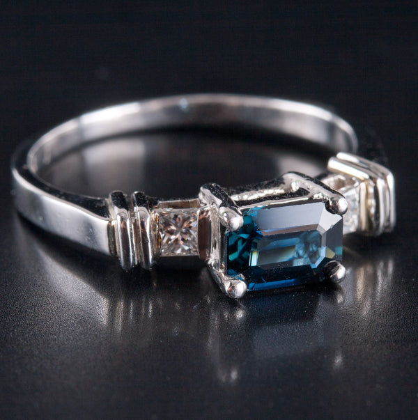 .950 Platinum Emerald Shaped Sapphire Princess Diamond Ring 1.42ctw 5.75g