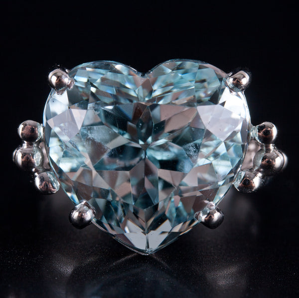 14k White Gold Heart Shaped Aquamarine Solitaire Cocktail Ring 8.82ct 8.0g