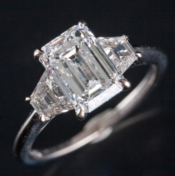 18k White Gold F VS1 Diamond Three Stone Engagement Ring W/ GIA Cert 2.86ctw 3g