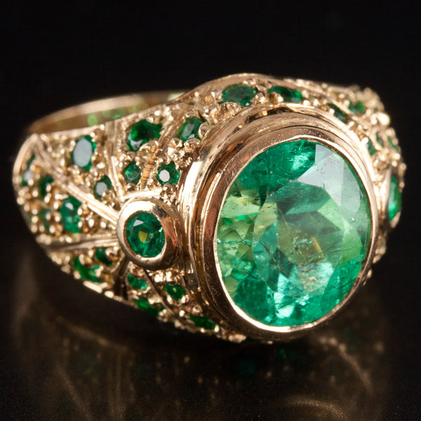 18k Yellow Gold Oval Round Emerald Cluster Cocktail Ring 5.36ctw 10.65g