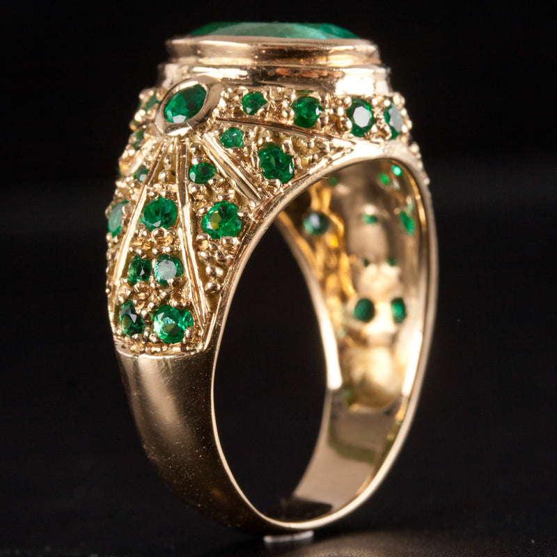 18k Yellow Gold Oval Round Emerald Cluster Cocktail Ring 5.36ctw 10.65g