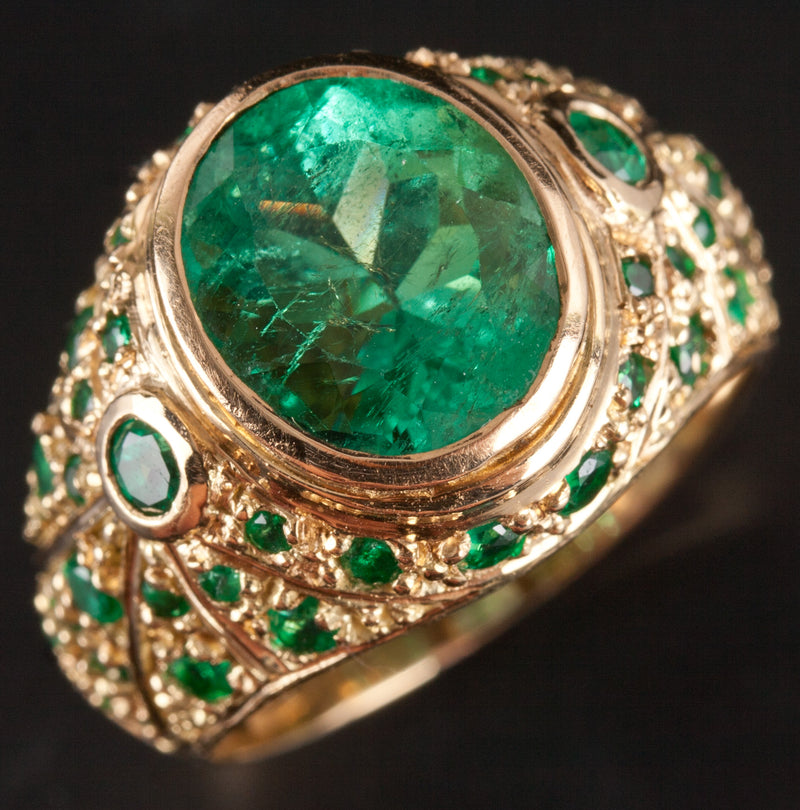 18k Yellow Gold Oval Round Emerald Cluster Cocktail Ring 5.36ctw 10.65g