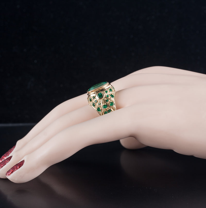 18k Yellow Gold Oval Round Emerald Cluster Cocktail Ring 5.36ctw 10.65g