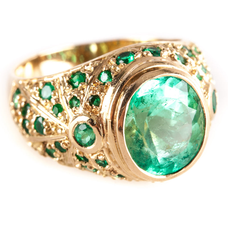 18k Yellow Gold Oval Round Emerald Cluster Cocktail Ring 5.36ctw 10.65g