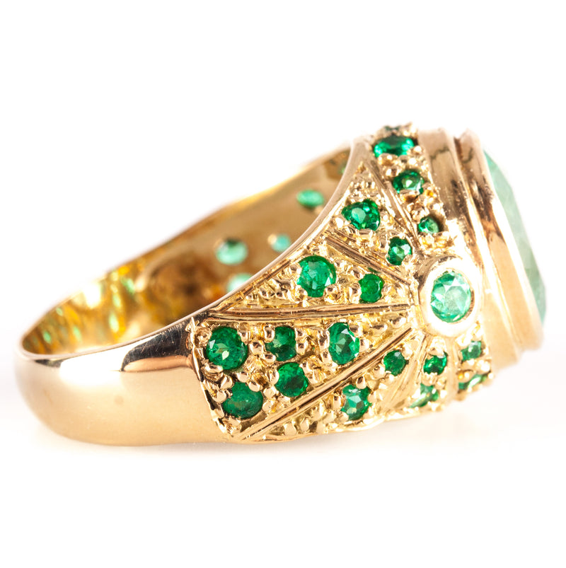 18k Yellow Gold Oval Round Emerald Cluster Cocktail Ring 5.36ctw 10.65g