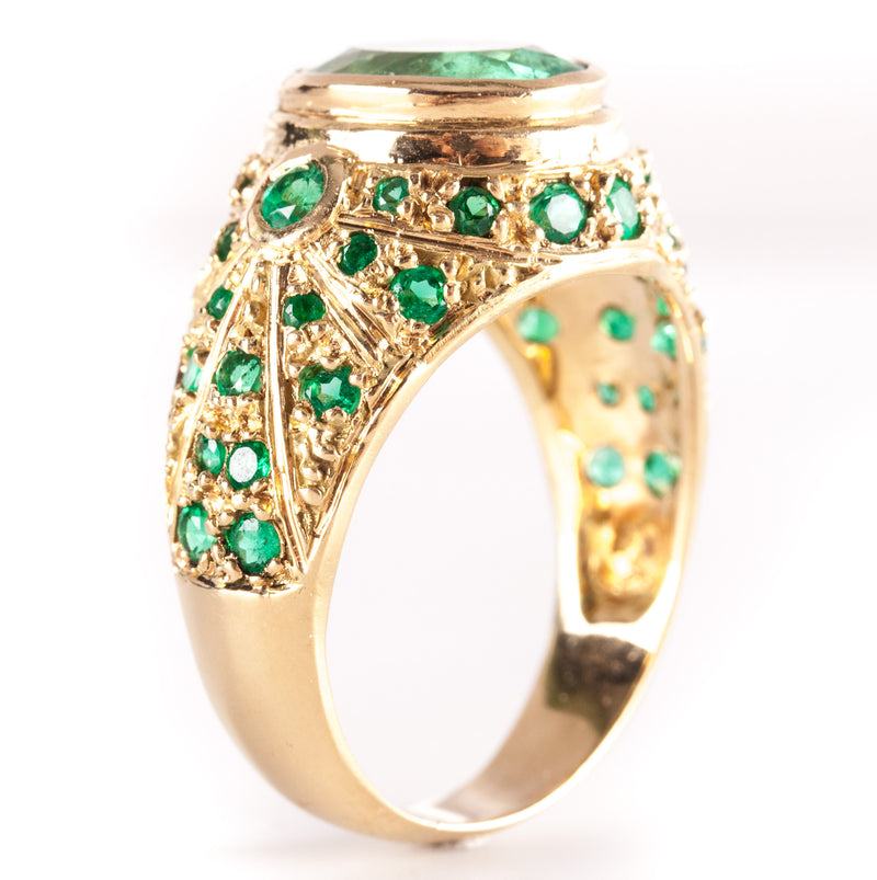 18k Yellow Gold Oval Round Emerald Cluster Cocktail Ring 5.36ctw 10.65g