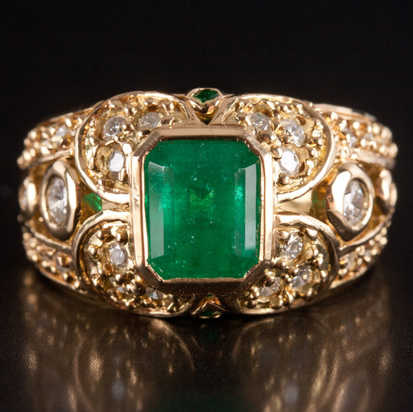 18k Yellow Gold AA Emerald Diamond Cocktail Style Ring 2.49ctw 9.5g