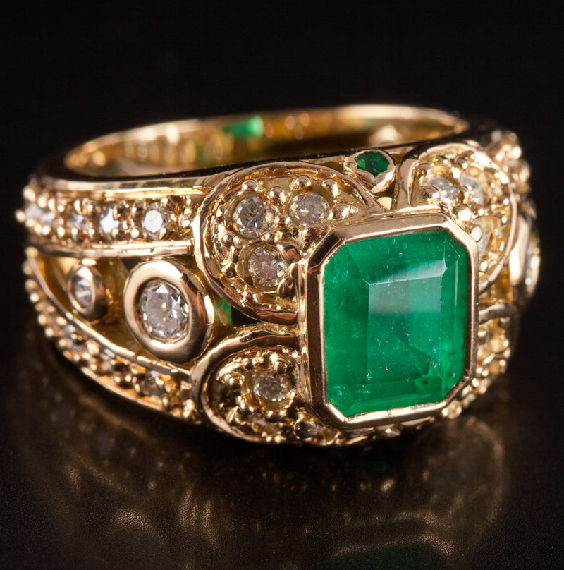 18k Yellow Gold AA Emerald Diamond Cocktail Style Ring 2.49ctw 9.5g