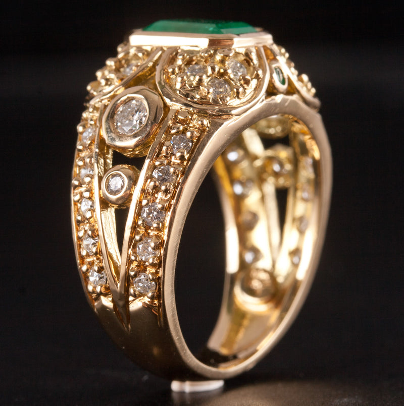 18k Yellow Gold AA Emerald Diamond Cocktail Style Ring 2.49ctw 9.5g