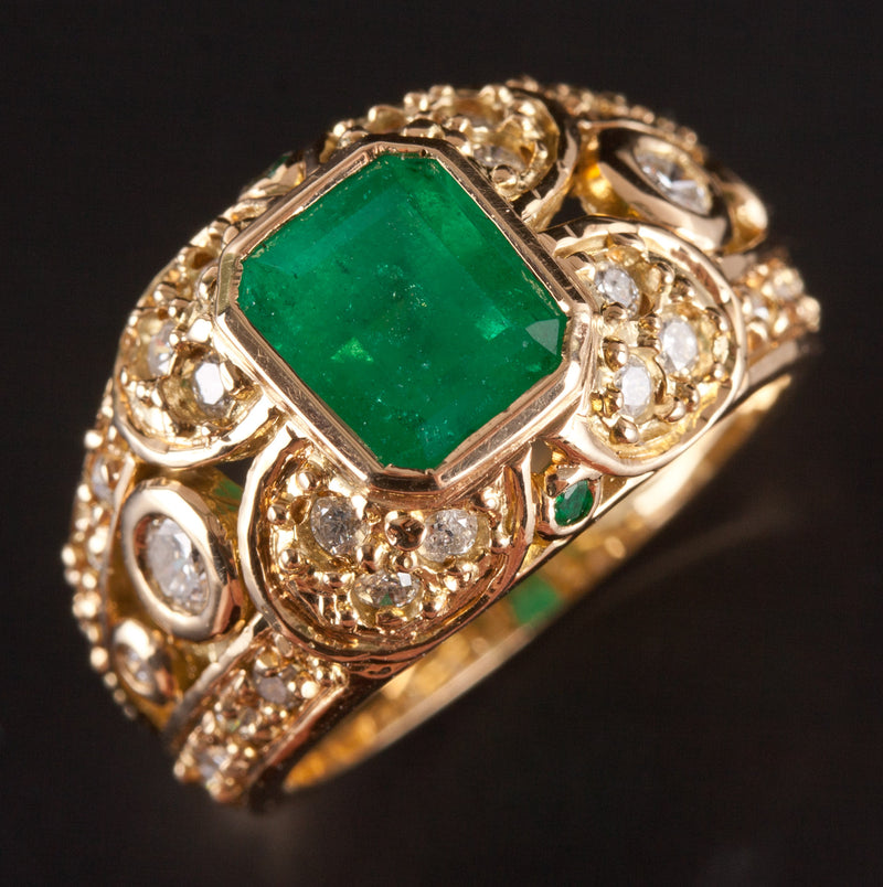 18k Yellow Gold AA Emerald Diamond Cocktail Style Ring 2.49ctw 9.5g