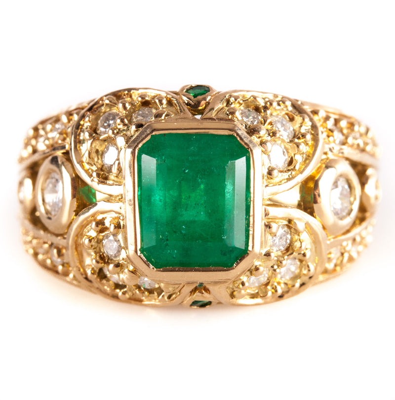 18k Yellow Gold AA Emerald Diamond Cocktail Style Ring 2.49ctw 9.5g