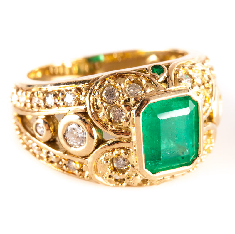 18k Yellow Gold AA Emerald Diamond Cocktail Style Ring 2.49ctw 9.5g