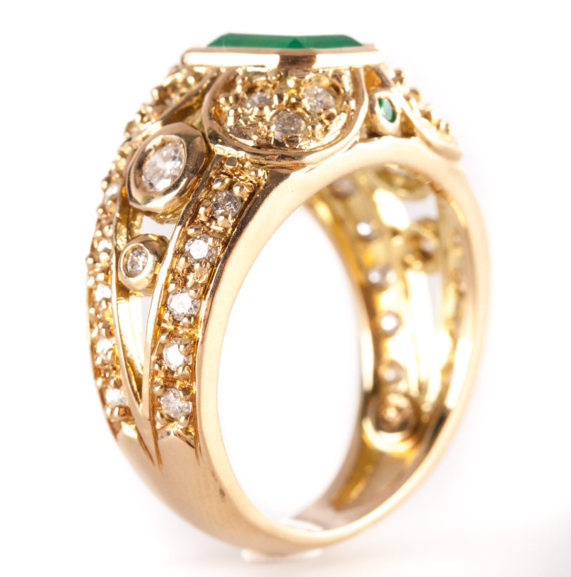 18k Yellow Gold AA Emerald Diamond Cocktail Style Ring 2.49ctw 9.5g