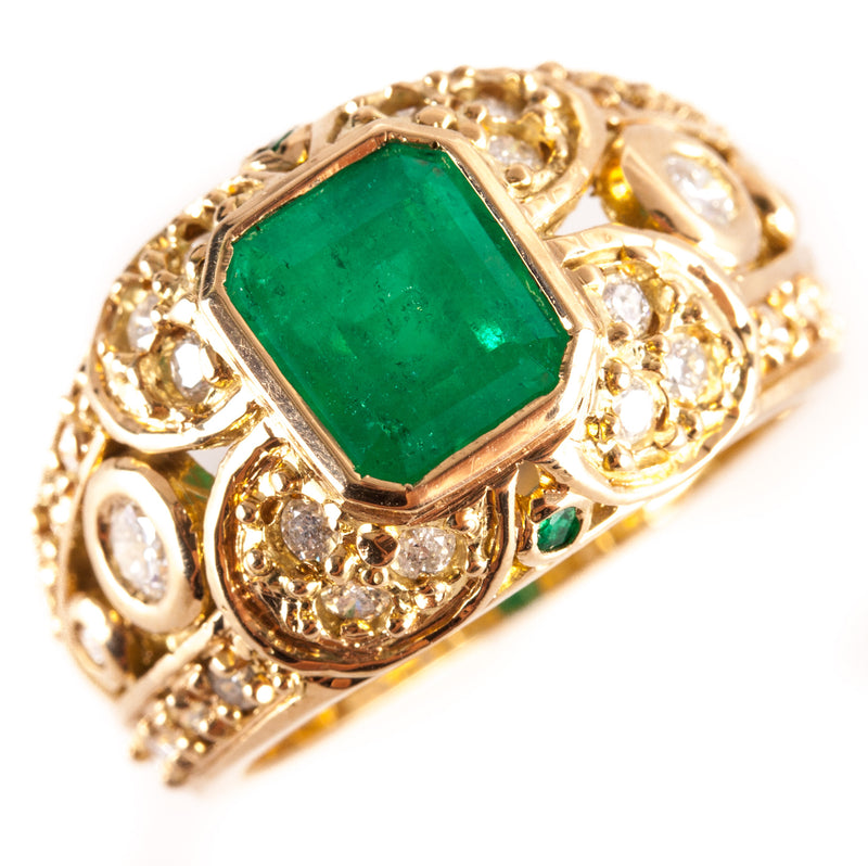 18k Yellow Gold AA Emerald Diamond Cocktail Style Ring 2.49ctw 9.5g