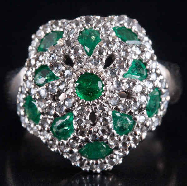18k Yellow Gold Rhodium Plated Emerald Diamond Cocktail Style Ring 1.95ctw 9.5g