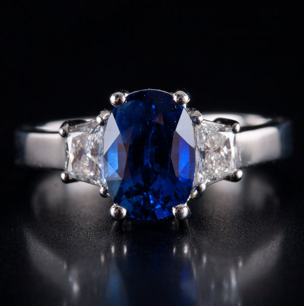 14k White Gold Oval Ceylon Blue Sapphire Diamond Ring 2.74ctw 5.40g