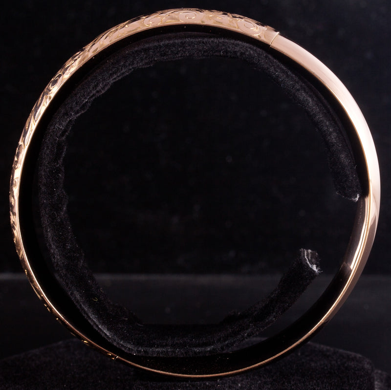 14k Rose Gold Etched Style Hollow Hinged Bangle Bracelet 19.4g 7.25" Length