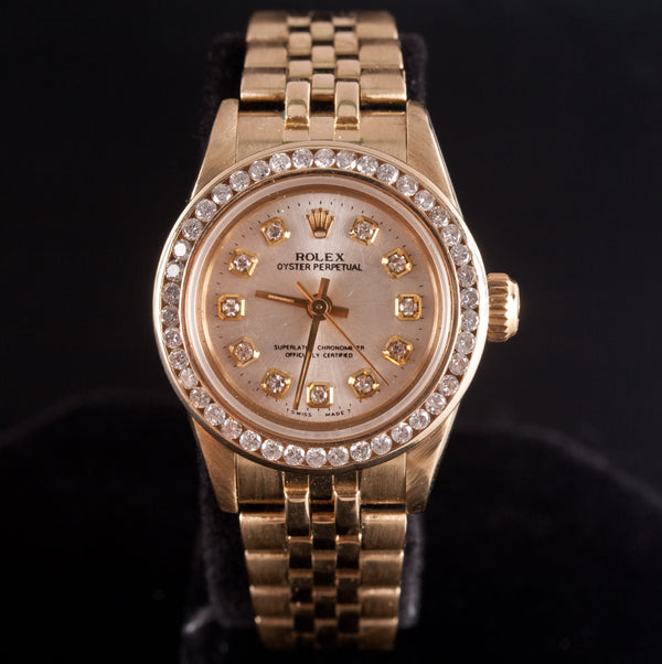 Ladies Rolex 67197 Jubilee 14k Yellow Gold Wrist Watch W/ Diamond Bezel & Box
