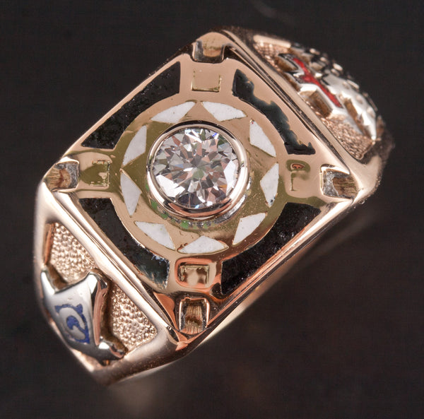 Vintage 1940's 10k Yellow White Gold Diamond Knights Templar Masonic Ring .37ct