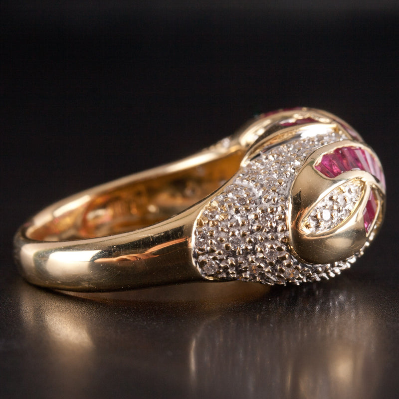 18k Yellow White Gold Tapered Baguette Ruby Diamond Cocktail Style Ring .84ctw