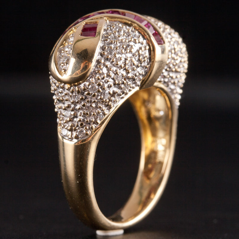 18k Yellow White Gold Tapered Baguette Ruby Diamond Cocktail Style Ring .84ctw