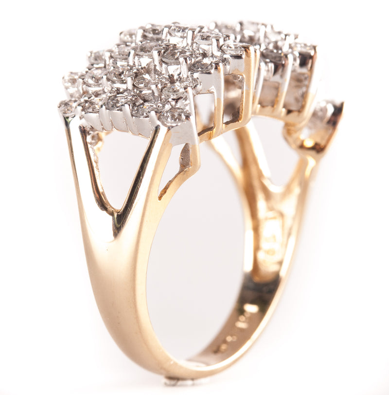 14k Yellow White Gold Round H SI2 Diamond Cluster Style Cocktail Ring .825ctw