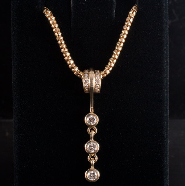 14k Yellow Gold Round Diamond Dangle Style Necklace .78ctw 10.45g 18" Length