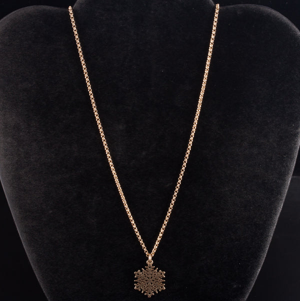 14k Yellow Gold Snowflake Style Pendant Necklace W/ 24" Rolo Chain 12.0g